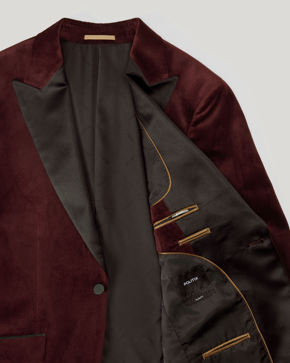 Velvet Black Tie Tuxedo, Burgundy, hi-res
